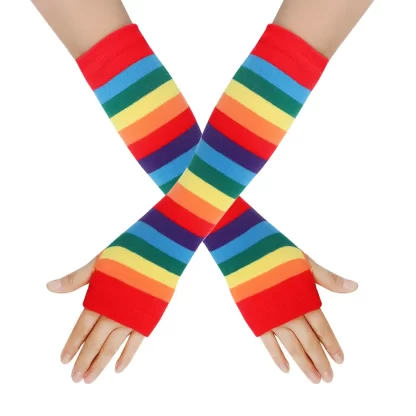 Rainbow Striped Knitted Wrist Sleeves - Image 11