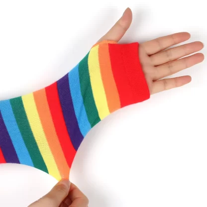 Rainbow Striped Knitted Wrist Sleeves - Image 6