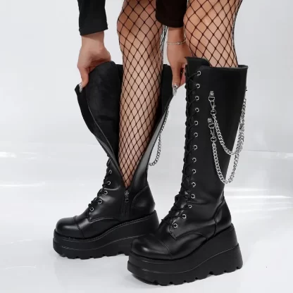 Alt Punk Buckle Street Platform Wedge High Heel Boots