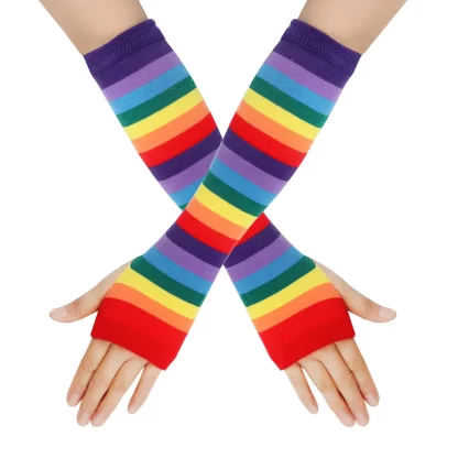 Rainbow Striped Knitted Wrist Sleeves - Image 7