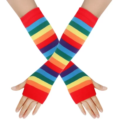 Rainbow Striped Knitted Wrist Sleeves - Image 3