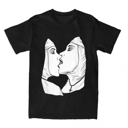 Sexy Lesbian Kiss Nun Bondage T Shirts 100 Cotton Tops Y2K Short-Sleeved T-Shirt Round Neck Tshirt Plus Size 5XL 6XL