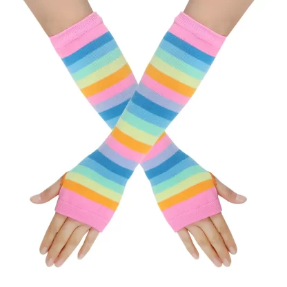 Rainbow Striped Knitted Wrist Sleeves - Image 10