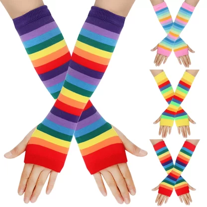 Rainbow Striped Knitted Wrist Sleeves