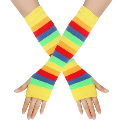 Rainbow Striped Knitted Wrist Sleeves - Image 9