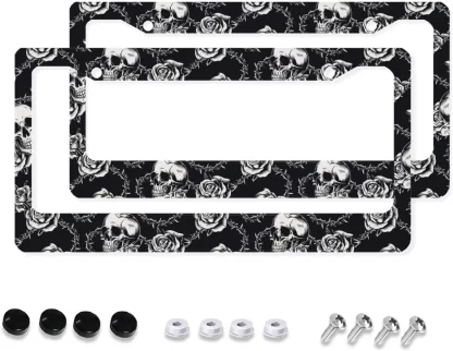 Halloween Skull License Plate Frame Cartoon Animal Metal License Plate Cover Front Plates Frames Car Tag Frame for Women Men