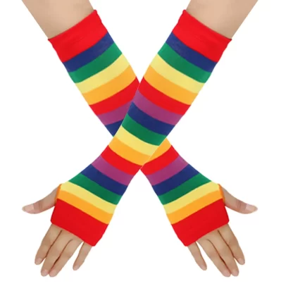 Rainbow Striped Knitted Wrist Sleeves - Image 8