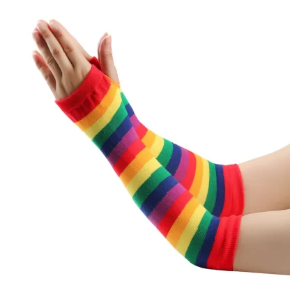 Rainbow Striped Knitted Wrist Sleeves - Image 2