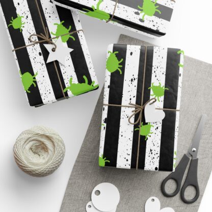 Green beetle Black StripedWrapping Papers - Image 11