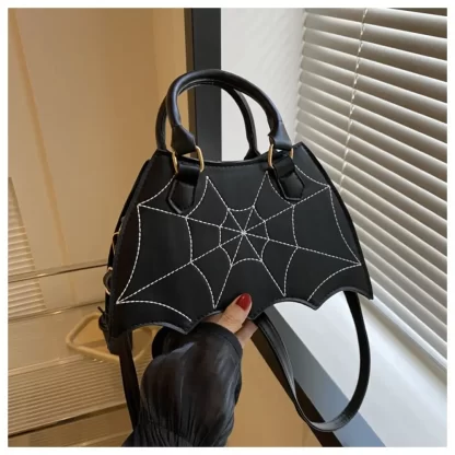 Bat Wing Shaped Bat Spider Web Shoulder Bag Adjustable Strap Spider Web Pattern Top Handle Bag PU Leather Shoulder Purse Unisex - Image 10