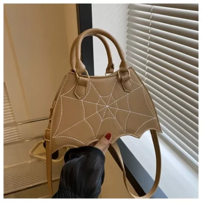 Bat Wing Shaped Bat Spider Web Shoulder Bag Adjustable Strap Spider Web Pattern Top Handle Bag PU Leather Shoulder Purse Unisex - Image 8