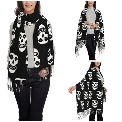 Misfits-Logo Scarf for Women Fall Winter Shawl Wrap Long Scarves with Tassel Ladies - Image 2