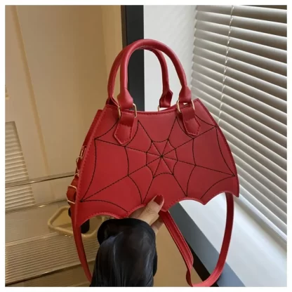 Bat Wing Shaped Bat Spider Web Shoulder Bag Adjustable Strap Spider Web Pattern Top Handle Bag PU Leather Shoulder Purse Unisex - Image 11