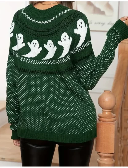 2024 Autumn Winter Fashion Women Long Sleeve Sweater Loose Top O Neck Skull Print Causal Warm Knitted Sweaters For Halloween - Image 8