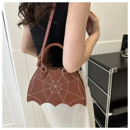 Bat Wing Shaped Bat Spider Web Shoulder Bag Adjustable Strap Spider Web Pattern Top Handle Bag PU Leather Shoulder Purse Unisex - Image 2