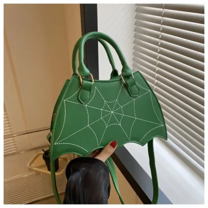 Bat Wing Shaped Bat Spider Web Shoulder Bag Adjustable Strap Spider Web Pattern Top Handle Bag PU Leather Shoulder Purse Unisex - Image 9