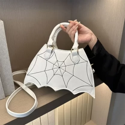 Bat Wing Shaped Bat Spider Web Shoulder Bag Adjustable Strap Spider Web Pattern Top Handle Bag PU Leather Shoulder Purse Unisex - Image 3