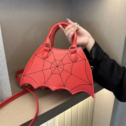 Bat Wing Shaped Bat Spider Web Shoulder Bag Adjustable Strap Spider Web Pattern Top Handle Bag PU Leather Shoulder Purse Unisex