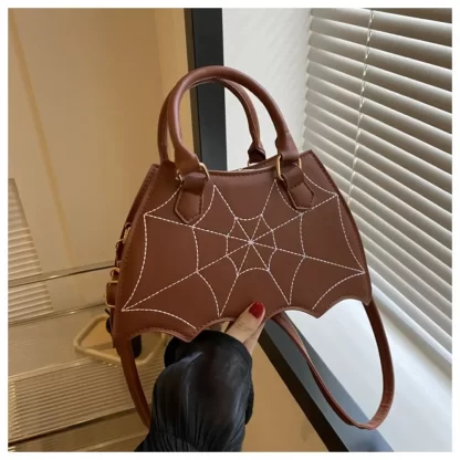 Bat Wing Shaped Bat Spider Web Shoulder Bag Adjustable Strap Spider Web Pattern Top Handle Bag PU Leather Shoulder Purse Unisex - Image 12