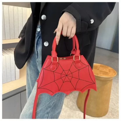 Bat Wing Shaped Bat Spider Web Shoulder Bag Adjustable Strap Spider Web Pattern Top Handle Bag PU Leather Shoulder Purse Unisex - Image 4