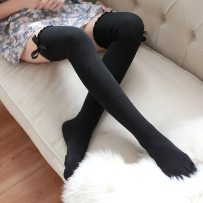 Women Girls Cotton High Knee Stocking Cotton Sweet Bow Cute Long Socks Stockings - Image 2