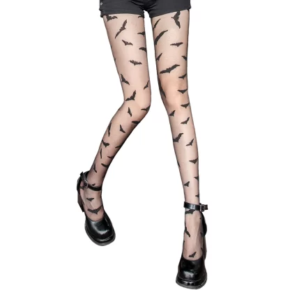 Bat Pattern Tights Women Punk Black White Socks Woman Thin Transparent Medias JK Internet Celebrity Y2K Stockings Women Lingerie - Image 5