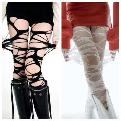 Fashion Punk Torn Strap Holes Tights Nue Sexy Lolita Gothic Spider Web Stockings Ladies Y2k Black Mesh Soft Tights High Hosiery - Image 2