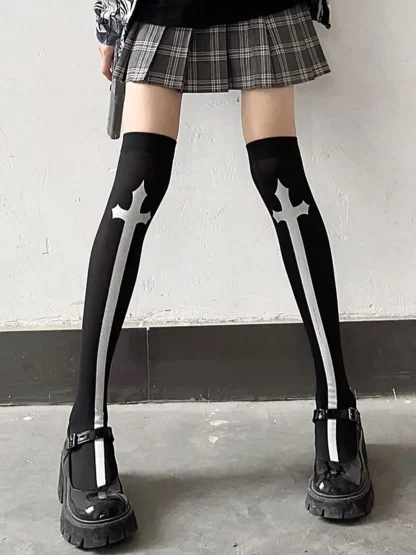 1 pair of cross long tube JK socks printed knee length socks velvet material performance Cos stockings Lolita stockings - Image 5